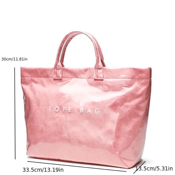 Baby Pastel Pink Vinyl Covered Paper Bag Stylish Tote Bag - Picture 4 of 5